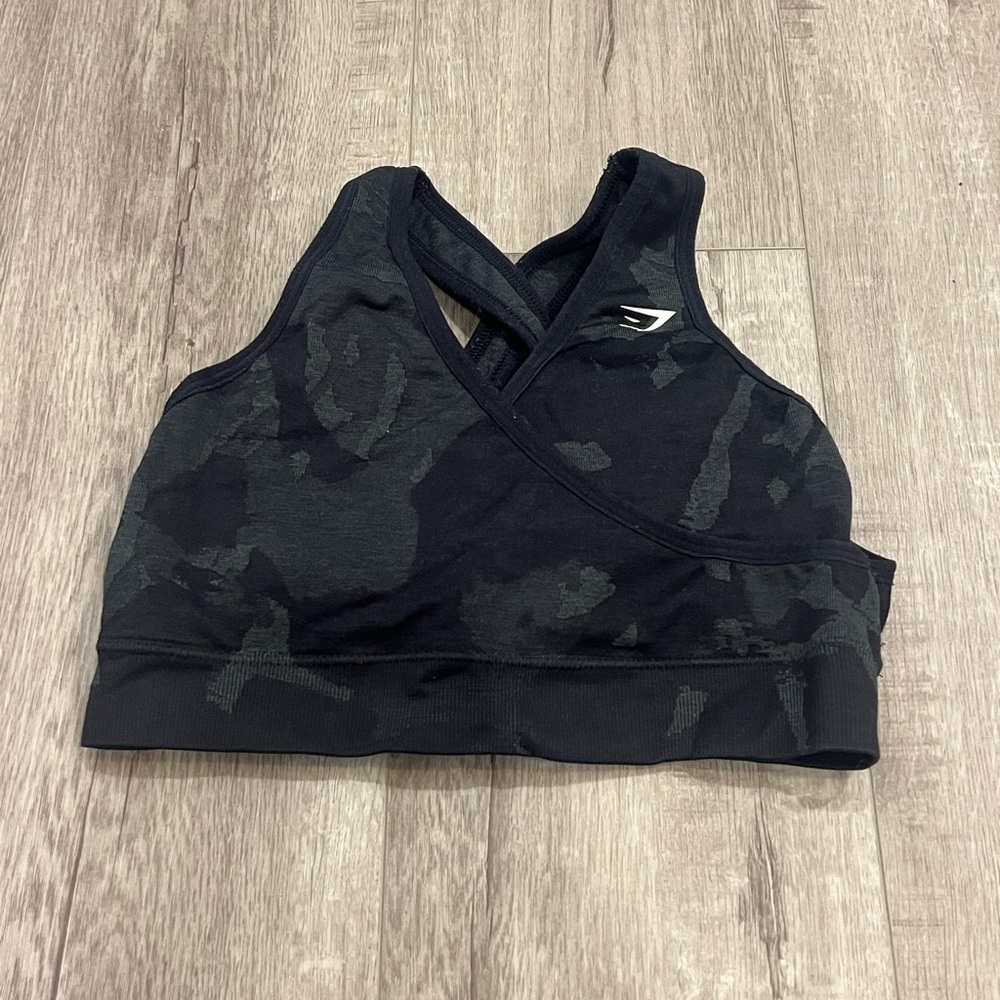 Black Camo Criss Crossed Sports Bra from gym shark